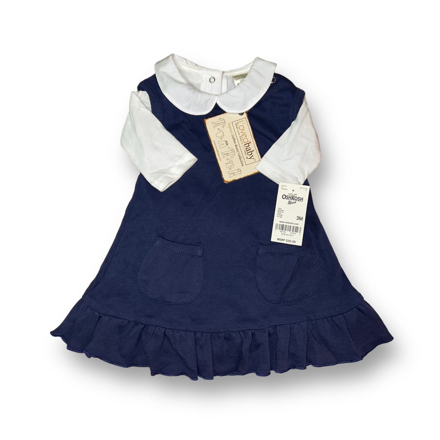 NEW! OshKosh Baby Girl Size 3 Months 3pc Dress, Blouse, and Bloomers
