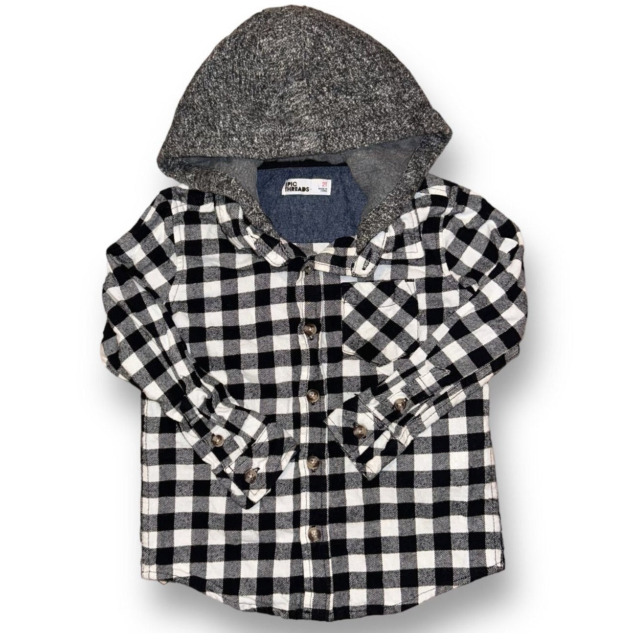 Epic Threads Boys Size 2T Button Up Flannel Shirt with Hood