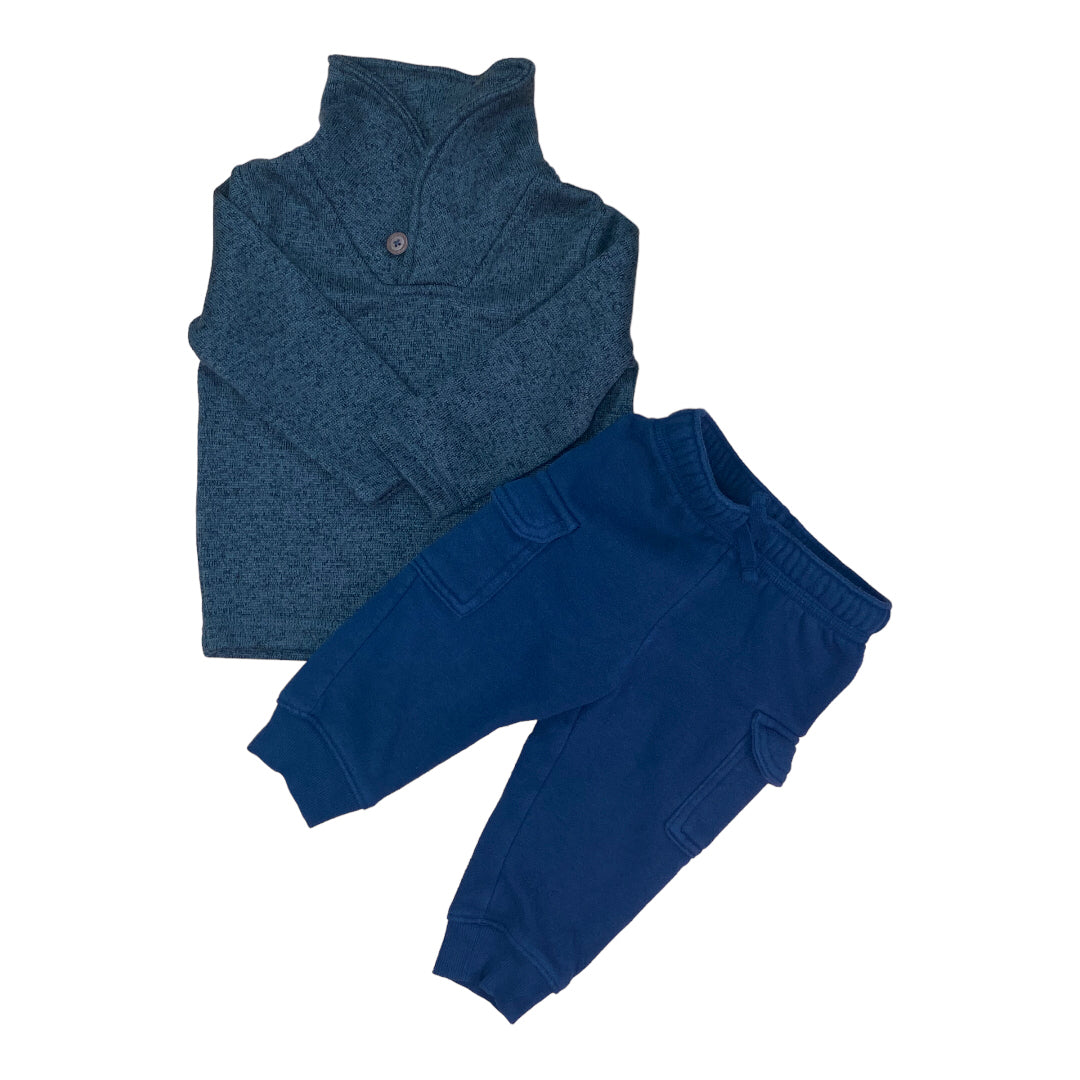 Jumping Beans Boys Size 12 Months Outfit Navy Blue & Gray 2-Pc Pants Set