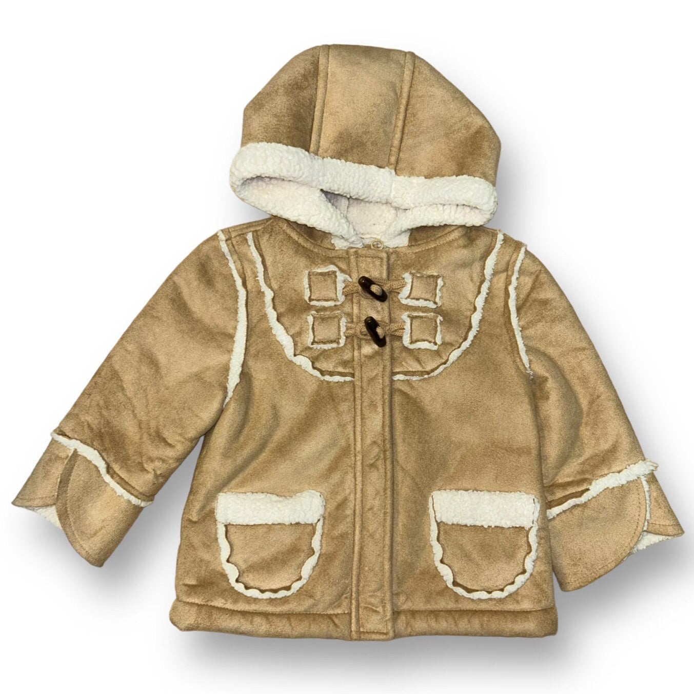 Old Navy Girls Size 18-24 Months Suede Hooded Toddler Coat with Sherpa Lining
