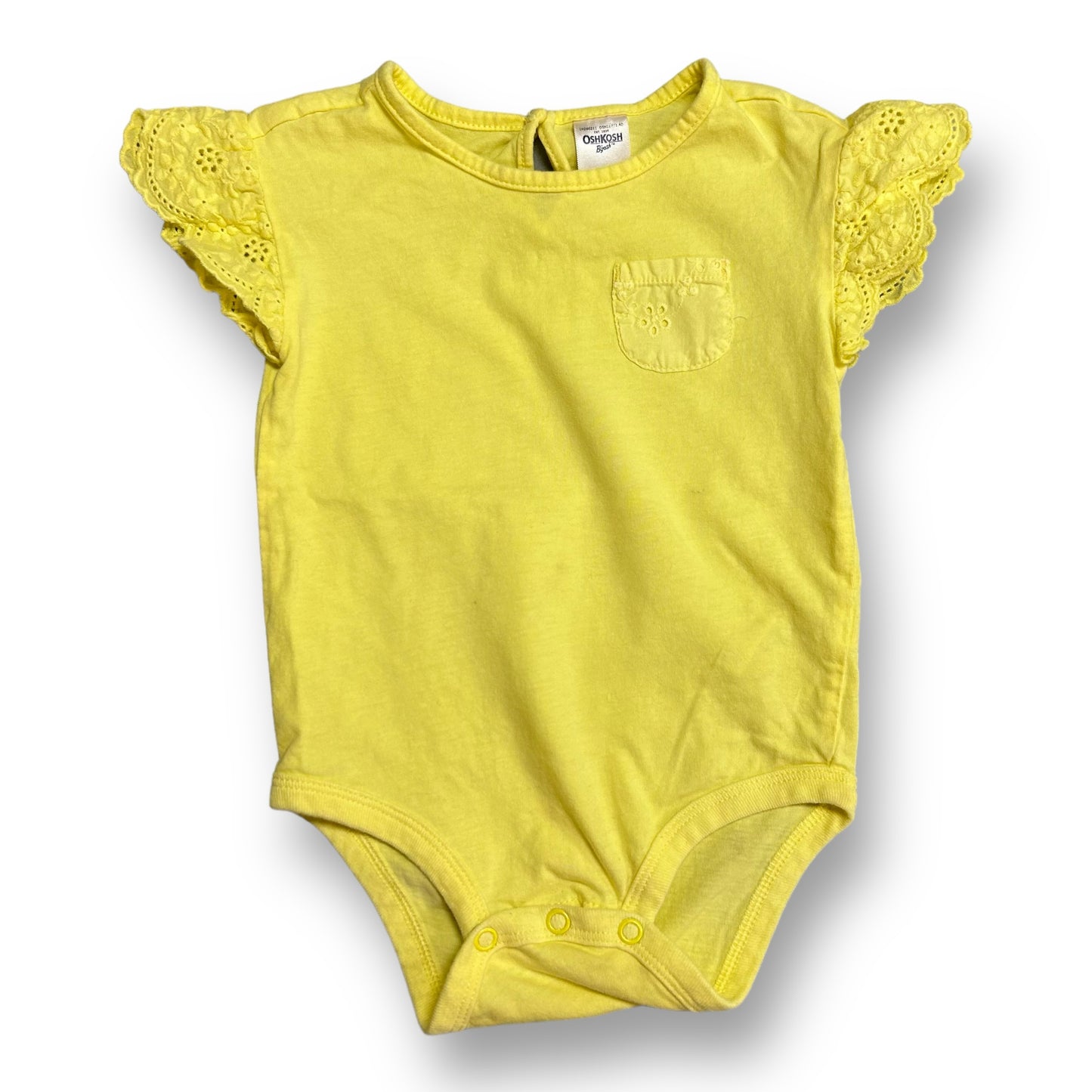 Girls yellow lace sleeve bodysuit with short sleeves.