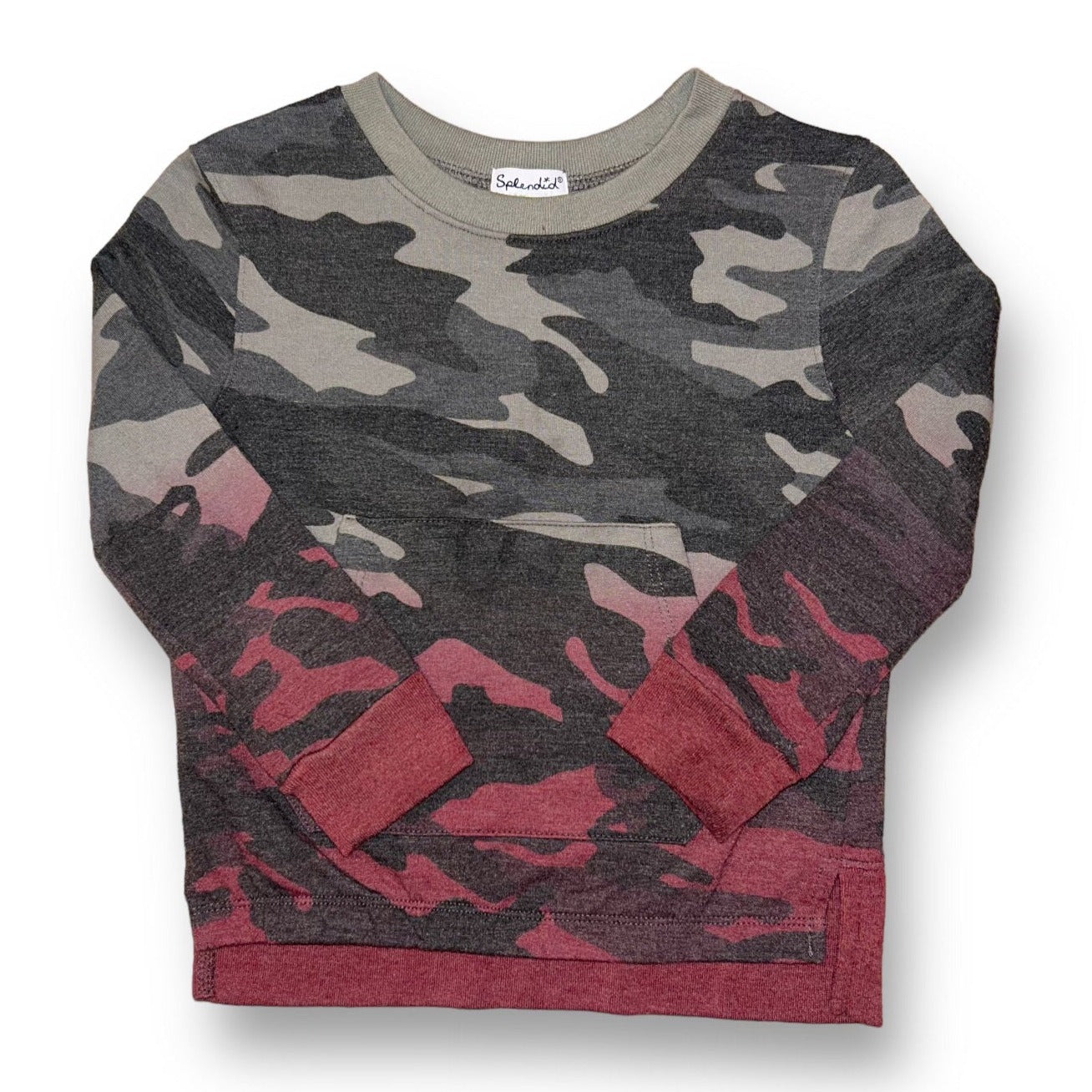 Splendid Girls Size 4/5 Sweater Red and Gray Long Sleeve Camo Style Top