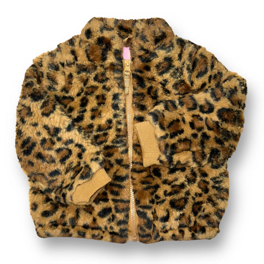 Girls Cat & Jack size 2T brown leopard print faux fur coat, showing front view with a zipper.