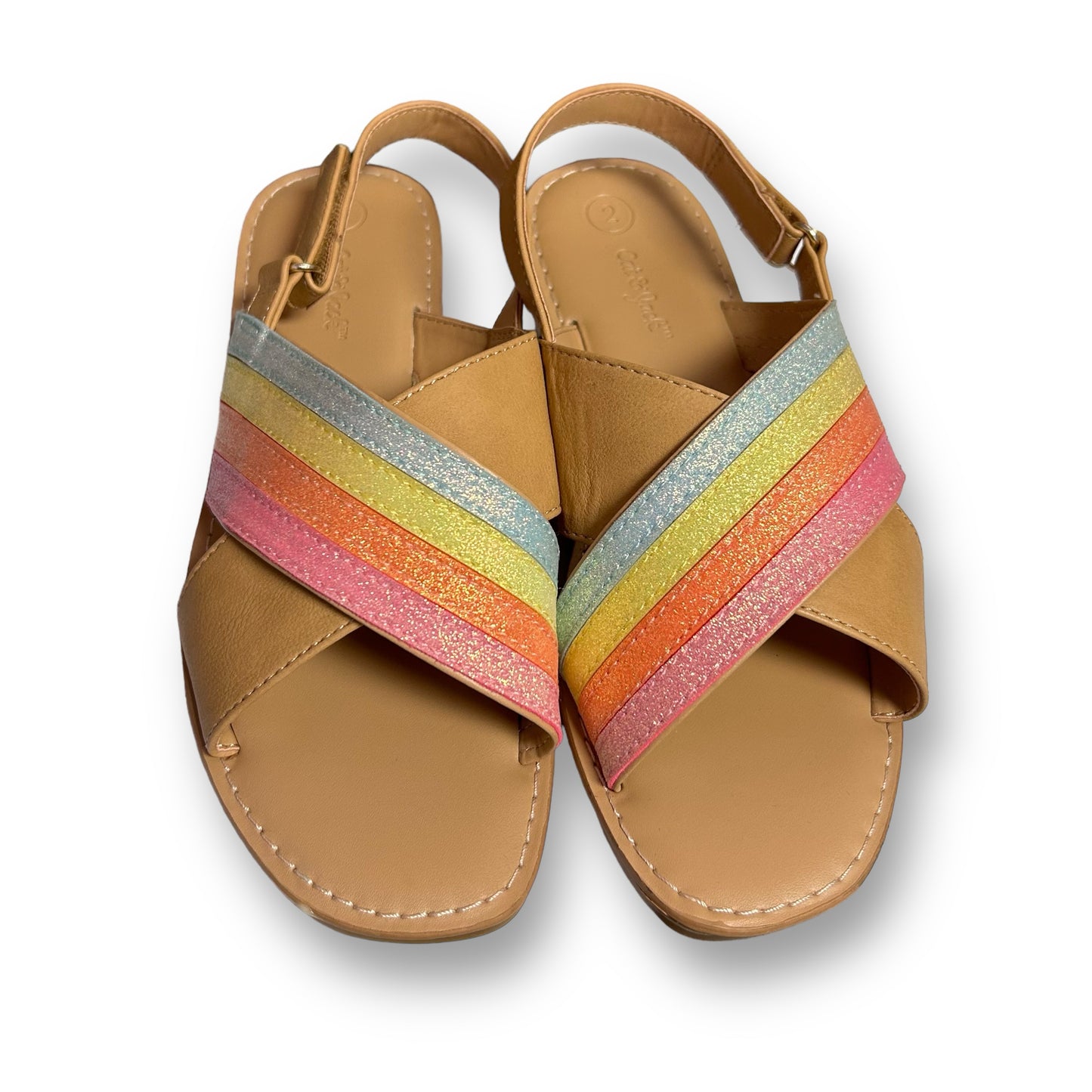 Cat & Jack Sandals Girls Size 2 Youth Faux Leather Rainbow Slip On Flats