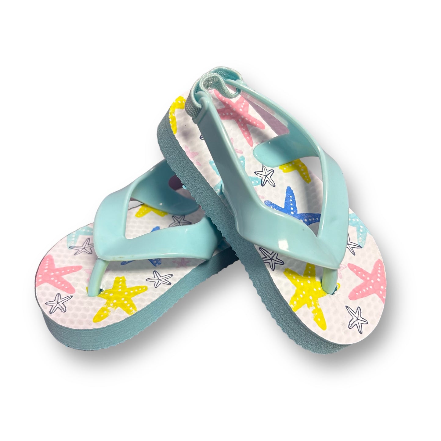 Baby Girl Thong Sandals Size 3/4 Blue Starfish Elastic Slingback Flip Flops