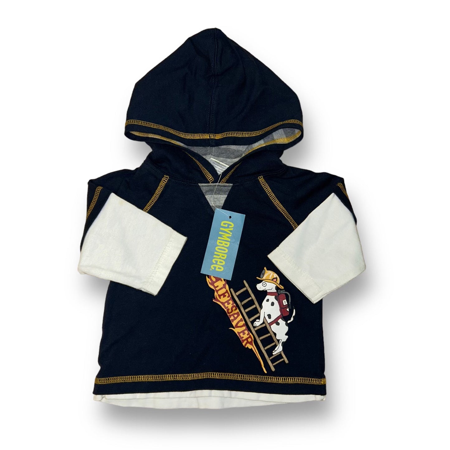 NEW! Gymboree Boys Size 3-6 Months Navy Fire Fighter Dalmatian Shirt with Hood