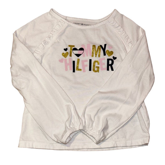 Tommy Hilfiger Girls Size 5 Shimmer Hearts White Long Sleeve Top