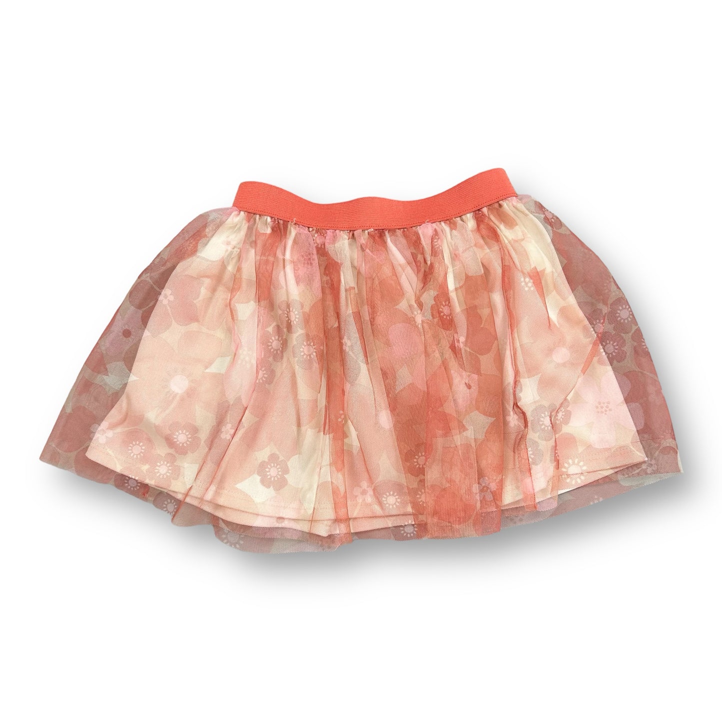 Disney Princess Girls Size 4T Peach Floral Print Tulle Elastic Waist Tutu Skirt