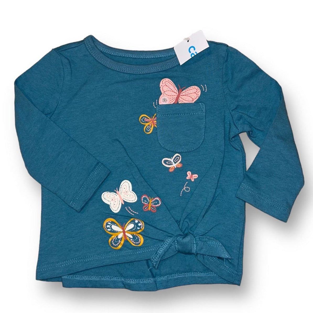 NEW! Carter's Girls Size 6 Months Teal Blue Knotted Butterfly Shirt with Pocket
