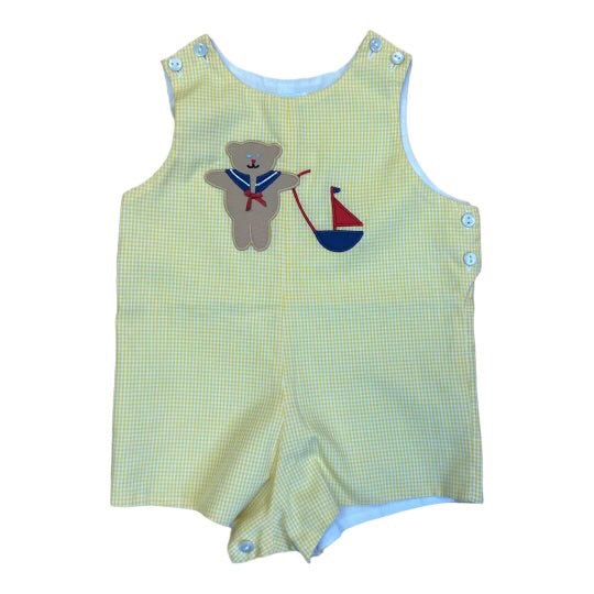 Beth Terrell Size 6 Months Boys Vintage Romper Yellow Gingham Button One Piece