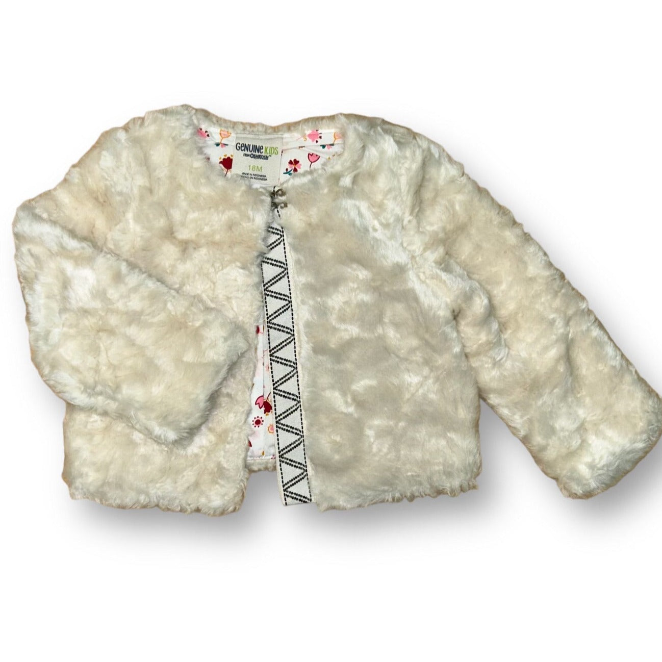 Girls Ivory Faux Fur Jacket Shrug OshKosh Size 18 Months Toddler Overcoat