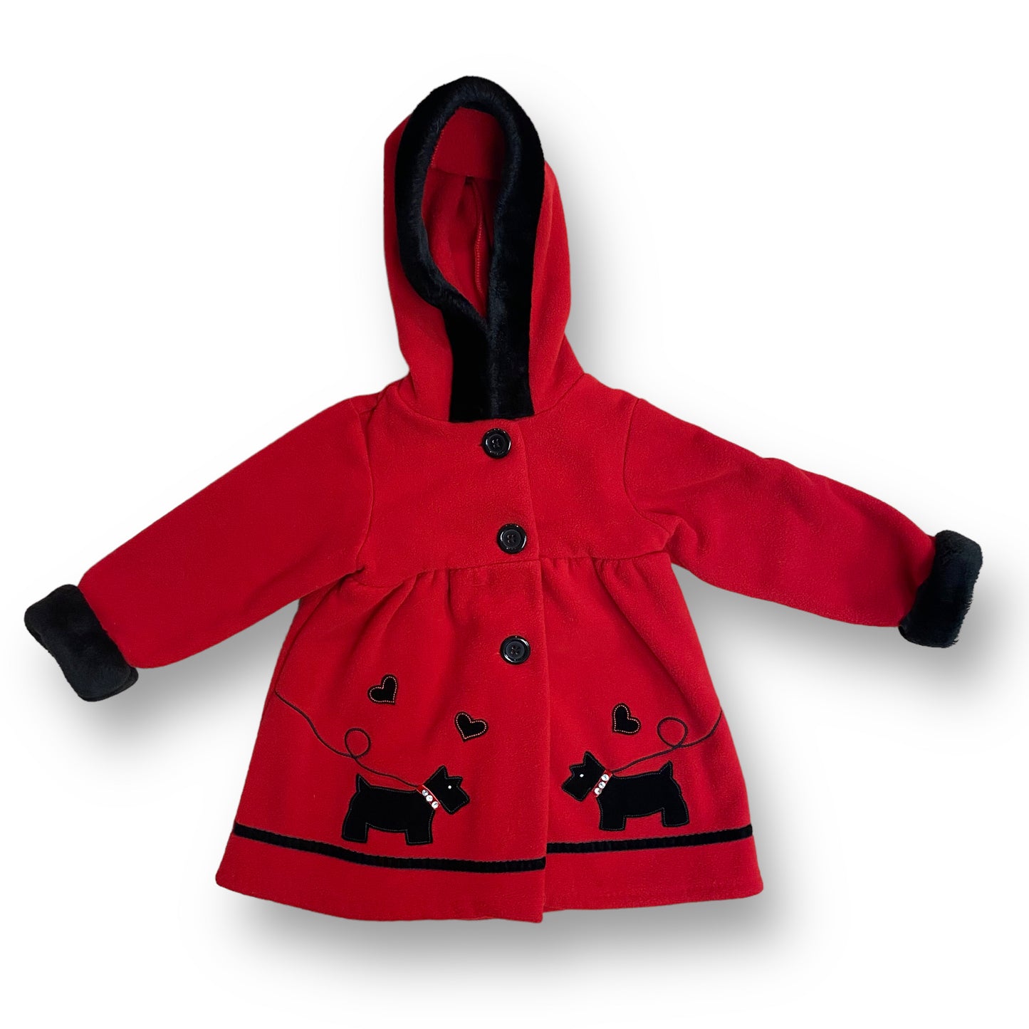 Good Lad Girls Size 3T Red Fleece Schnauzer Coat with Faux Fur Lined Hood