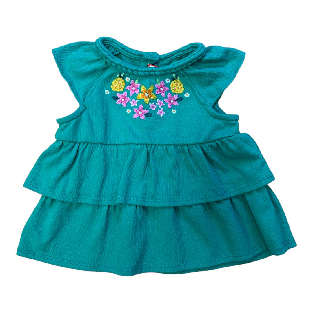 Carter's Girls 6 Months Green Embroidered Flower Flutter Sleeve Blouse