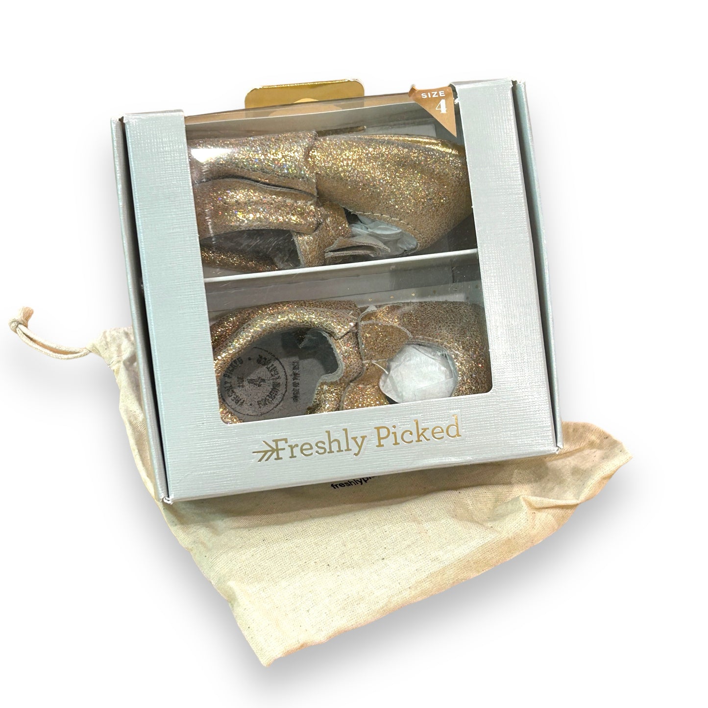 Freshly Picked Moccasin 18-24 Months Girls Size 4 US Gold Soft Sole Flats