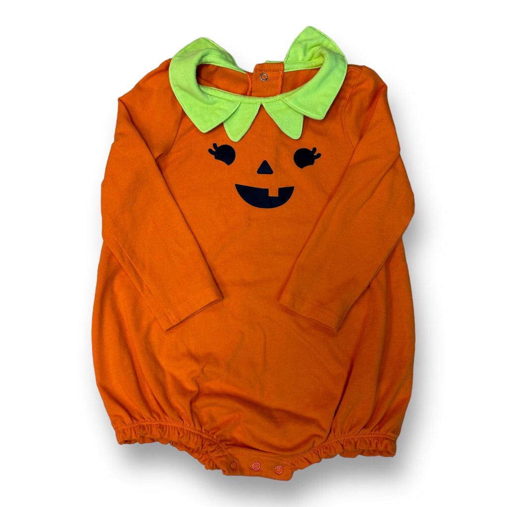 Girls Size 18 Months Orange Pumpkin Long Sleeve One Piece Halloween Romper