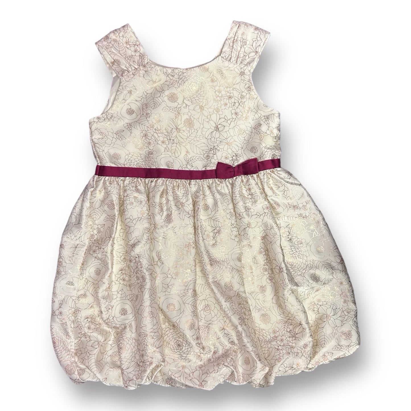 Girls Size 5T Shimmer Gold Floral Print Ivory Sleeveless Silky Dress
