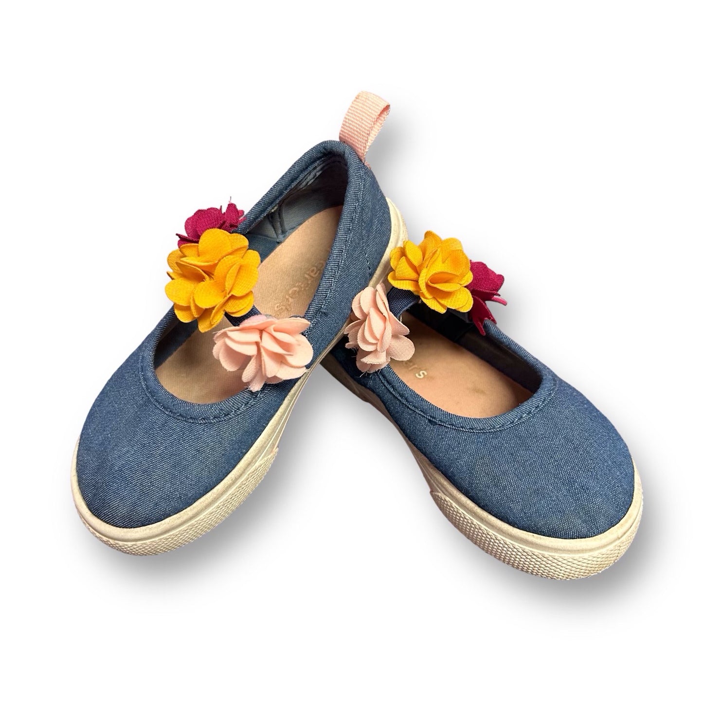 Carter's Girls Size 7 Toddler Sneakers Denim Style Slip On Shoes with Flowers