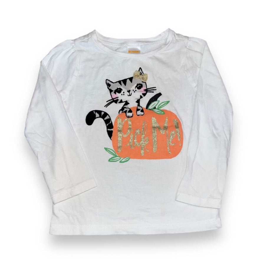Gymboree Girls Size 3T White Long Sleeve Fall Kitty Cat Pick Me Pumpkin Shirt