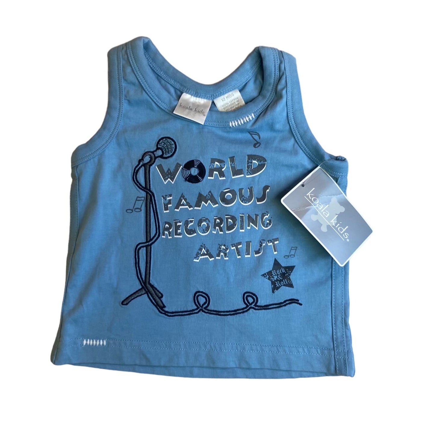 NEW! Boys Size 12 Months Sleeveless Shirt Blue Music Theme Tank Top
