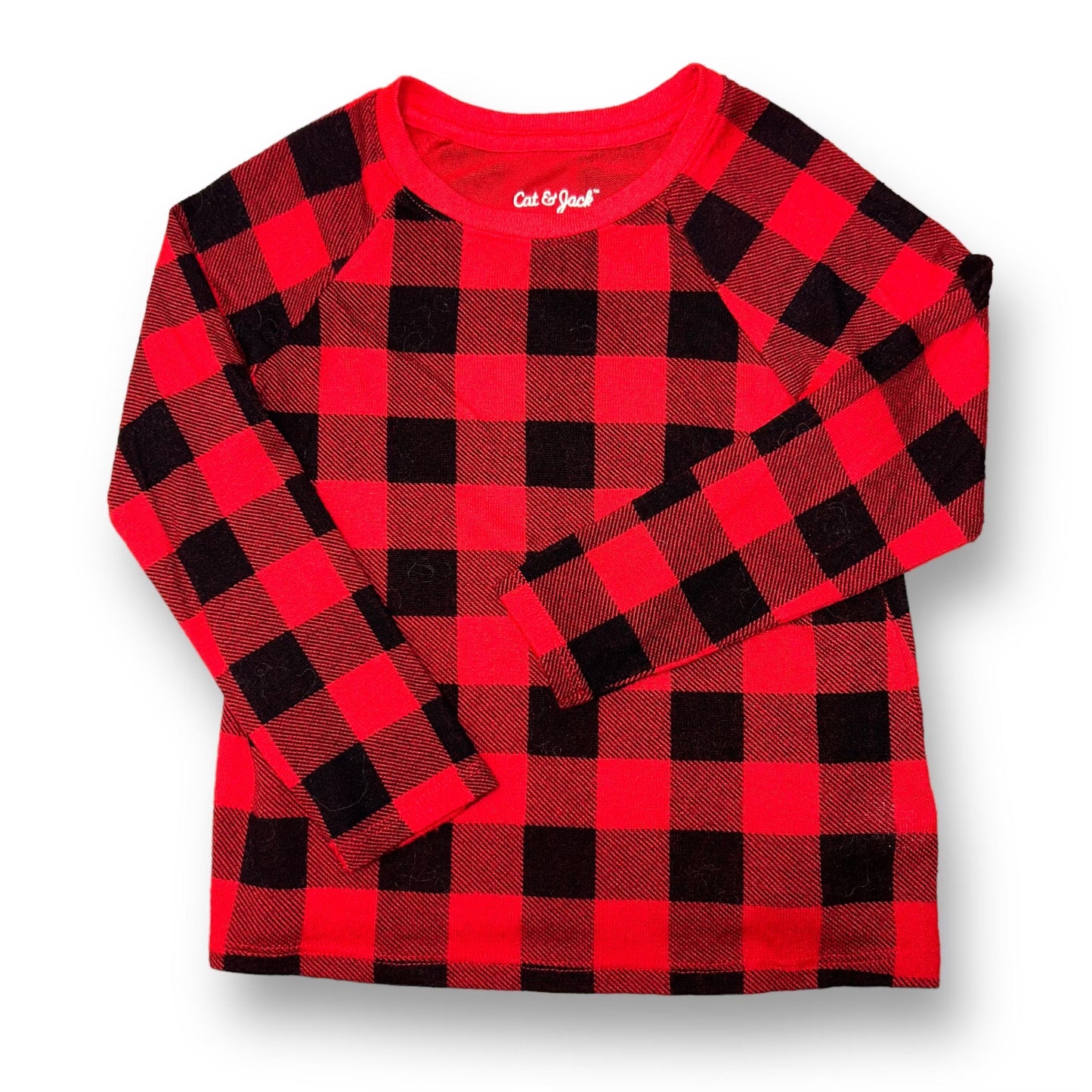 Cat & Jack Girls Size 4T Red Plaid Soft Knit Long Sleeve Pullover Shirt