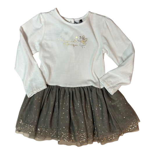 Toddler Girls Size 2T/3T Silver Tulle Skirted Long Sleeve Tutu Dress