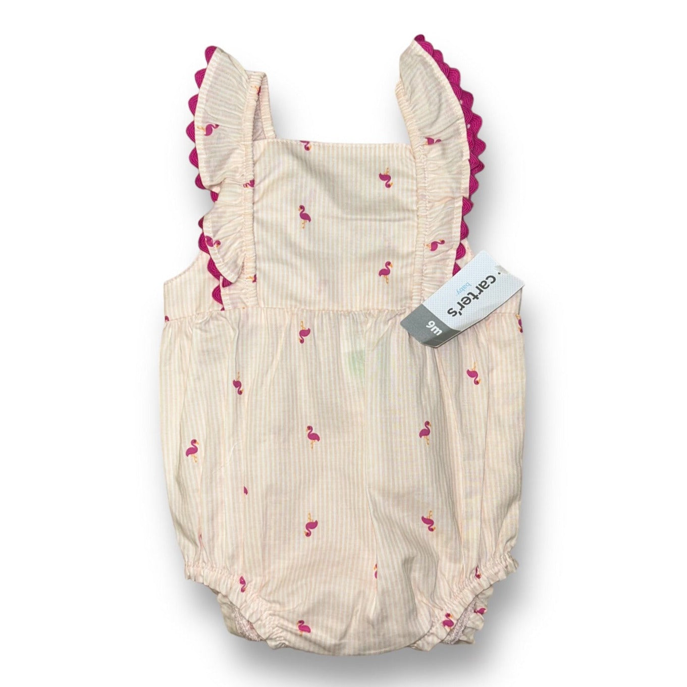 NEW! Carter's Baby Girl Size 9 Months Pink Flamingo Flutter Sleeve Romper