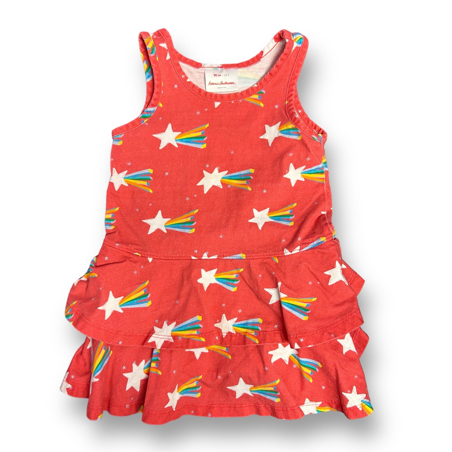 Hanna Andersson 90 Girls Size 3 Red Cotton Star Print Sleeveless Dress