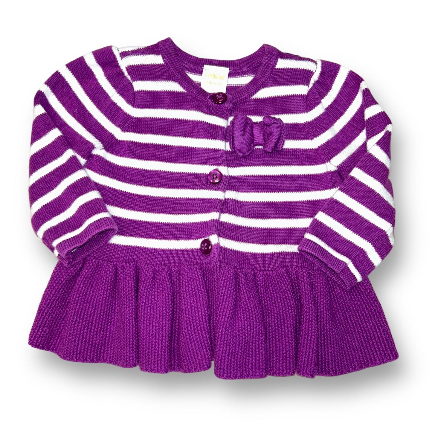 Gymboree Girls Size 6-12 Months Cardigan Purple Striped Knit Sweater with Bow