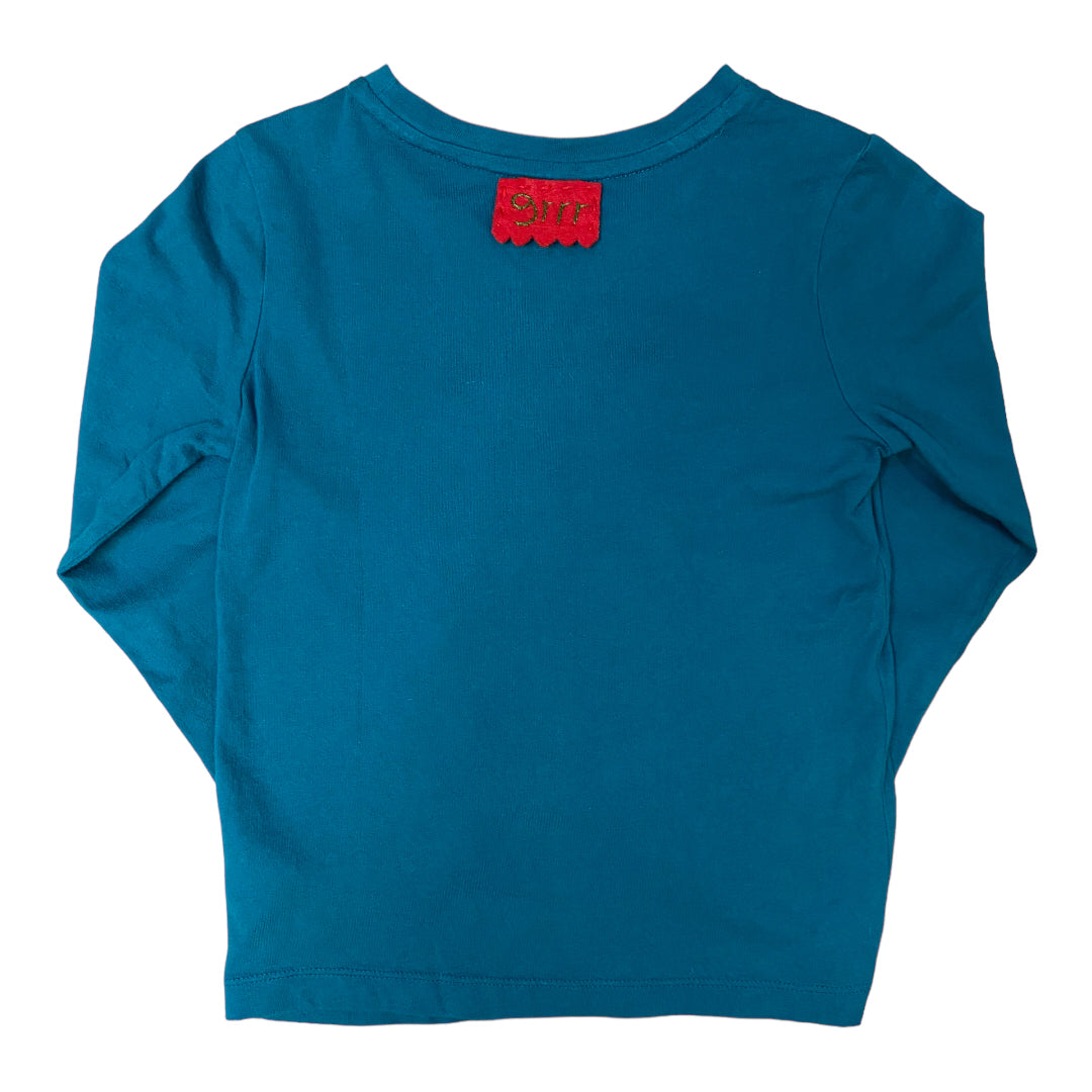 Boys Size 4/5 Stitched Tiger Teal Blue Long Sleeve Shirt