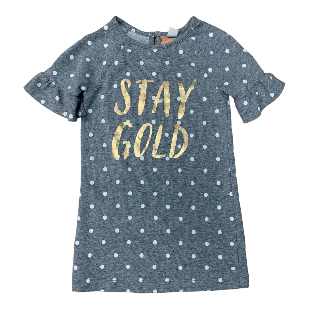 Old Navy Girls Size 5T Gray Short Sleeve Polka Dot T-Shirt Dress