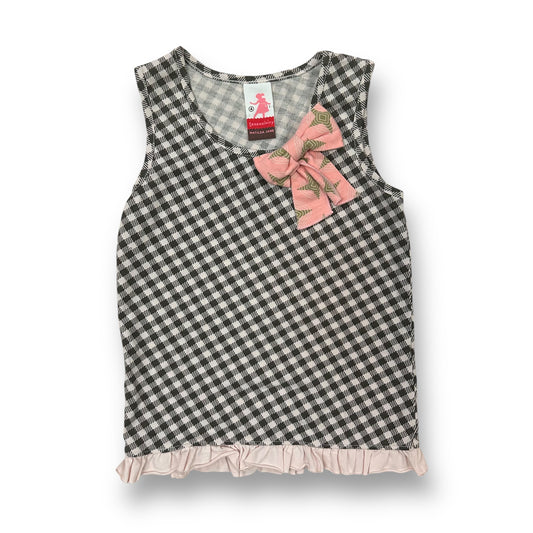 Matilda Jane Size 4 Pink & Brown Checkered Girls Sleeveless Blouse