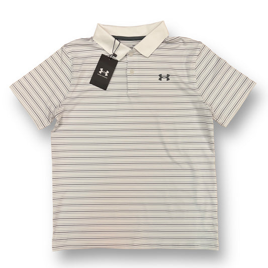 NEW! Boys Under Armour Size 12/14 YLG White & Gray Performance Polo Shirt