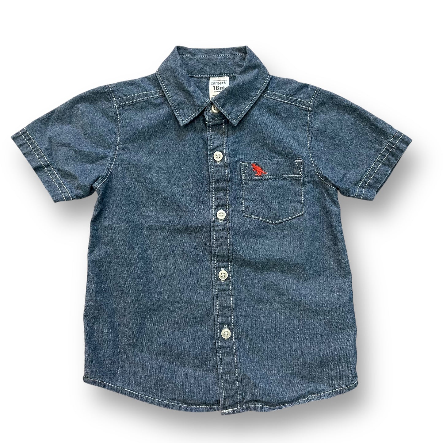 Boys Denim Button Up Shirt Carter's Size 18 Months Short Sleeve Collared Top