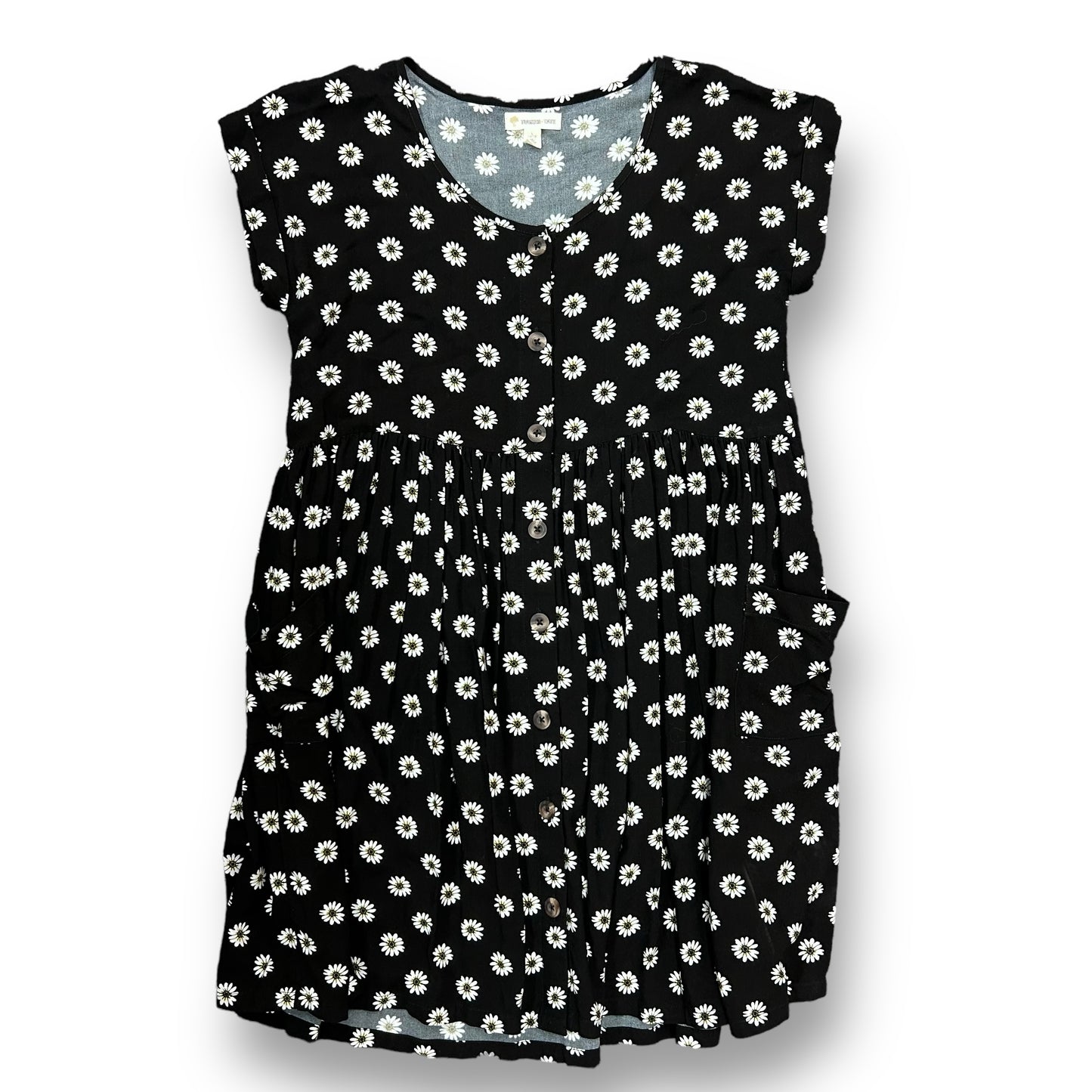 Girls Tucker Tate Size 10/12 Black Daisy Print Loose Fit Babydoll Pocket Dress