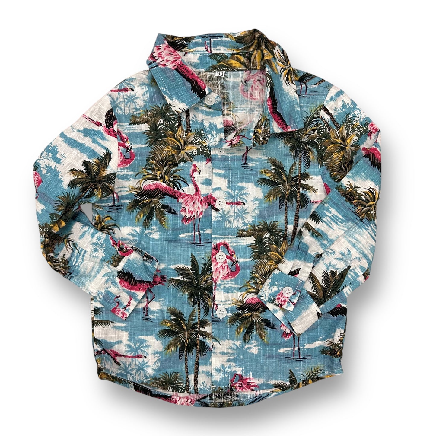 Boys Size 3T Tropical Flamingo Print Long Sleeve Button Down Shirt