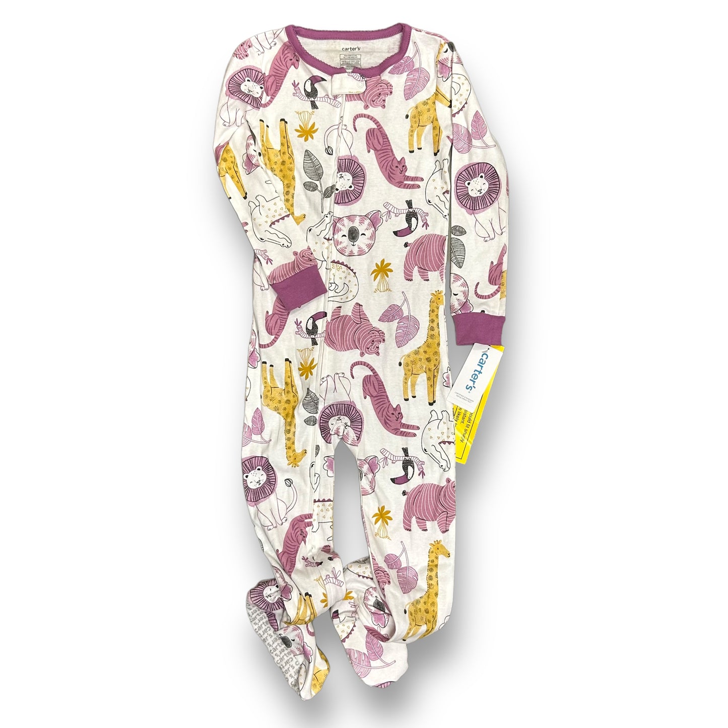 NEW! Carter's Girls Size 4T Footie Pajamas Safari Animal Print Zip-Up PJ's