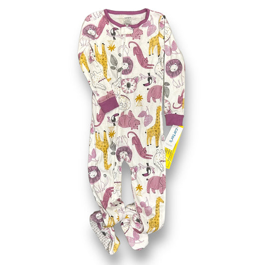 NEW! Carter's Girls Size 4T Footie Pajamas Safari Animal Print Zip-Up PJ's