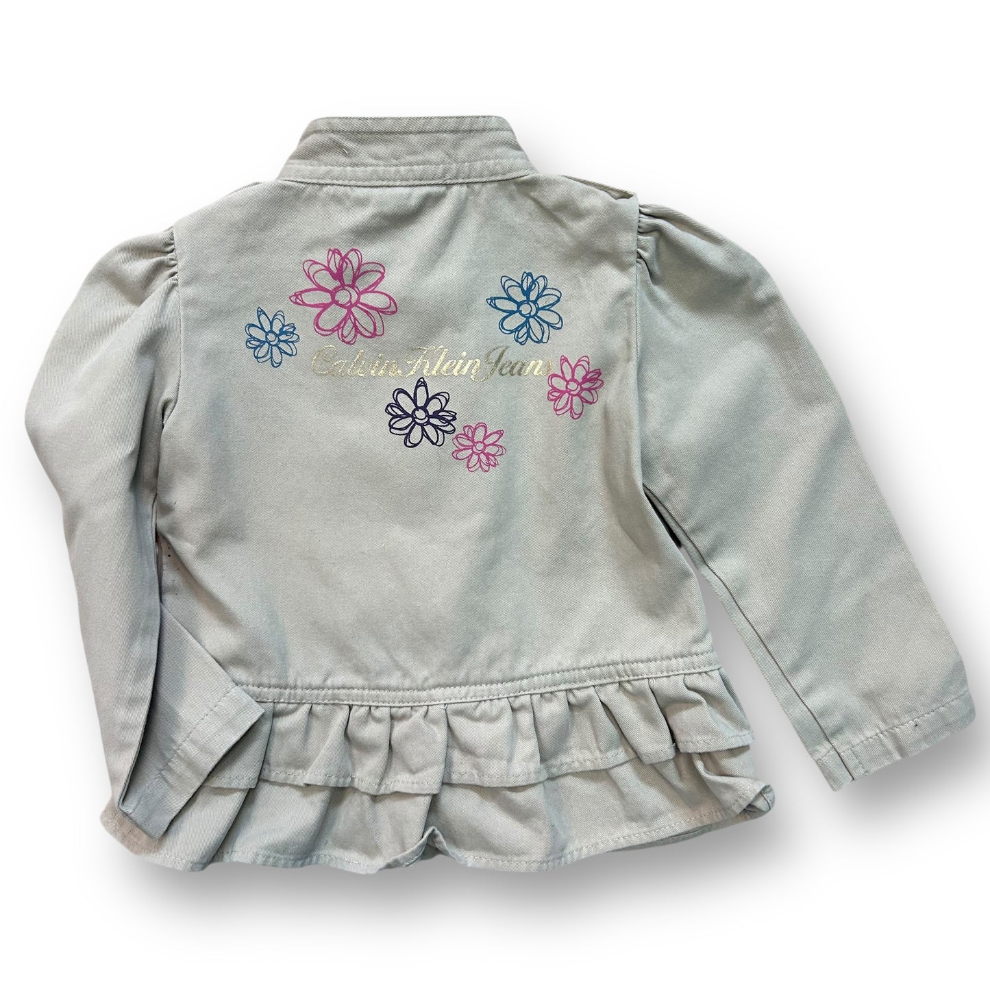 Calvin Klein Girls Lightweight Jacket Size 24 Months Beige Khaki with Ruffles