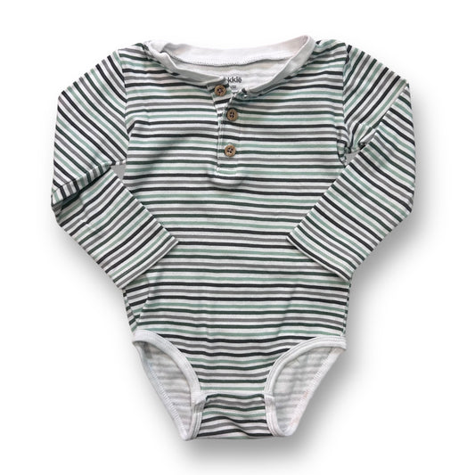 Pekkle Boys Size 18 Months Green & Gray Striped Long Sleeve Henley Bodysuit