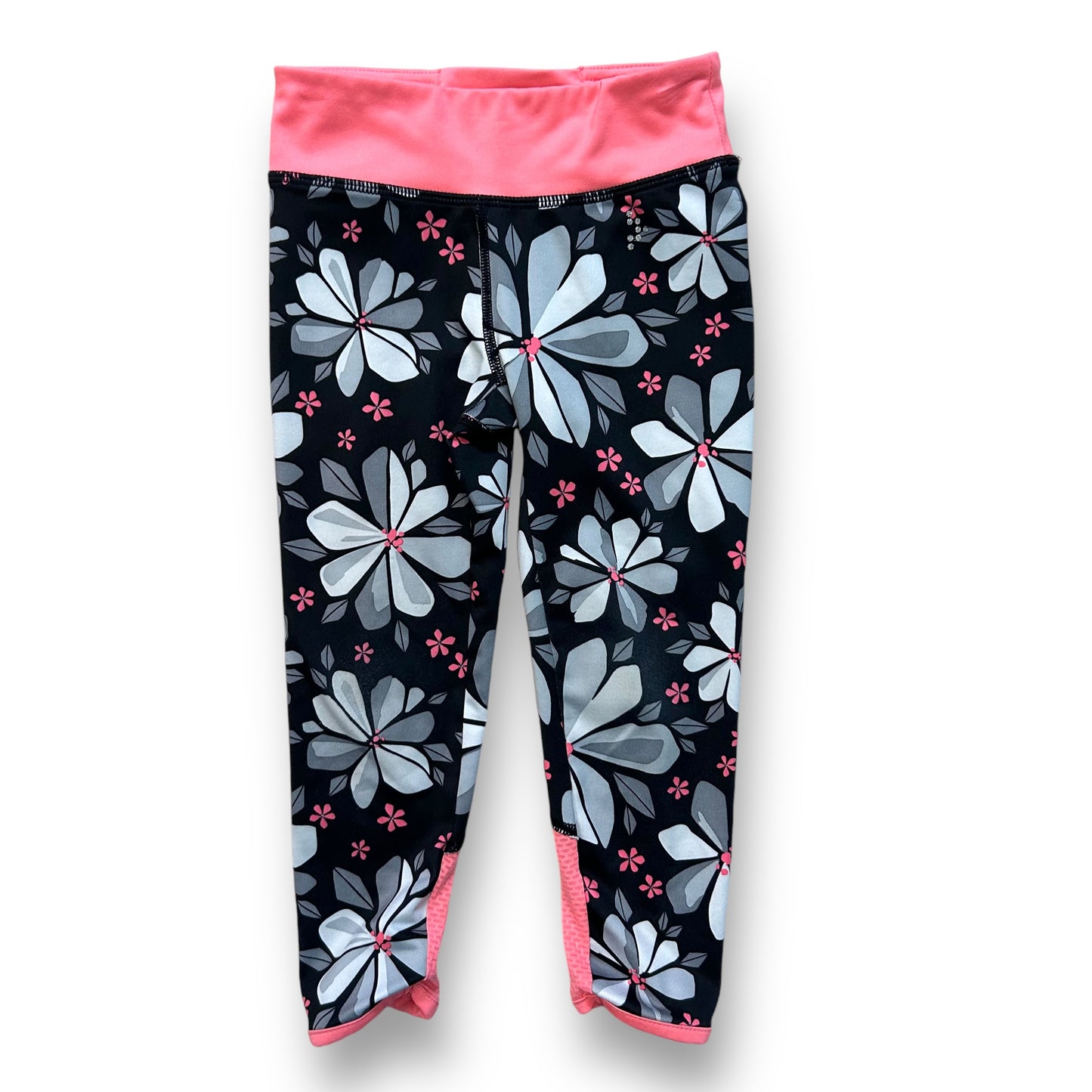 Gymboree Girls Size 3/4 Activewear Black Floral Print Athletic Stretch Leggings