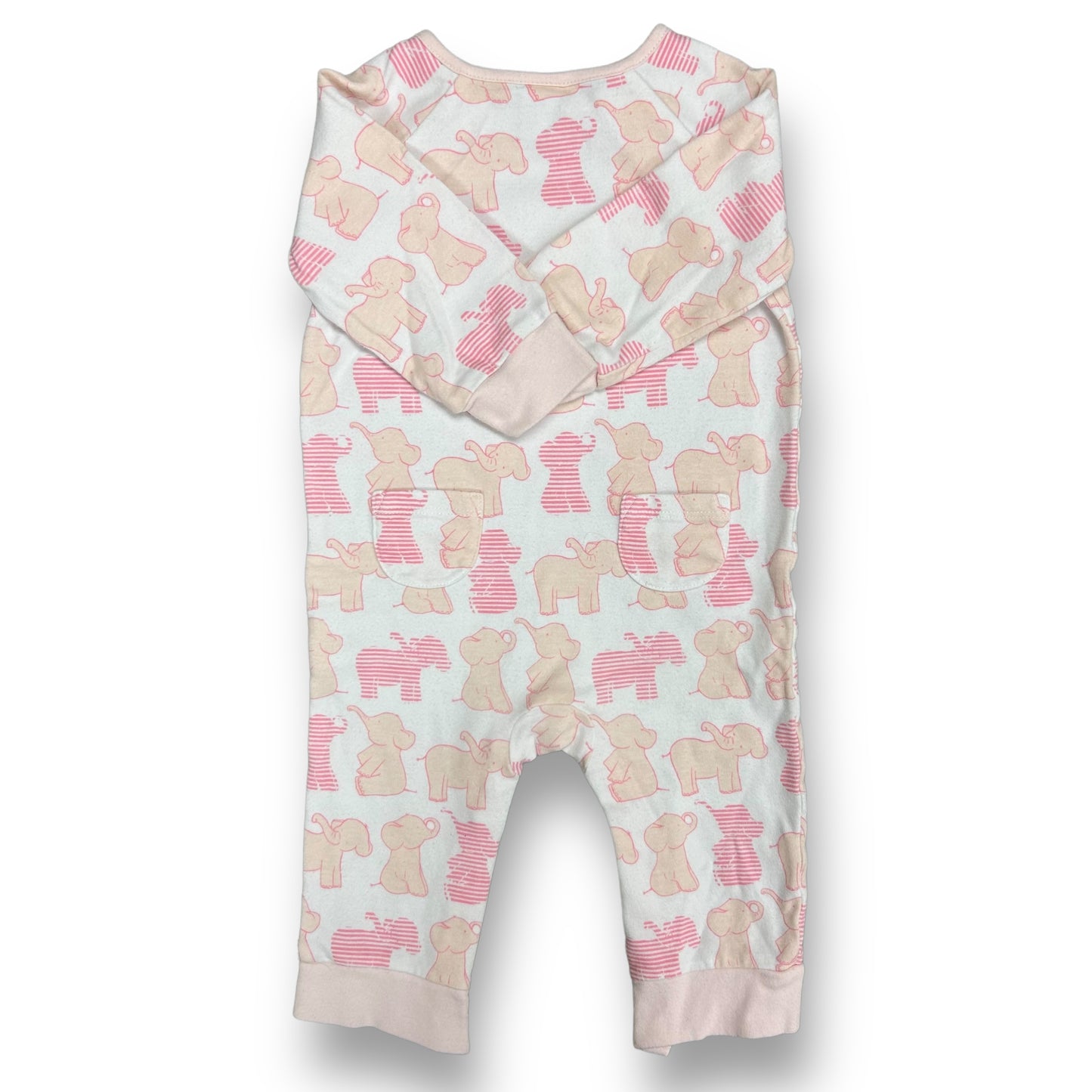 Girls Janie and Jack Size 6-12 Months Pink Elephant Snap Bottom Romper