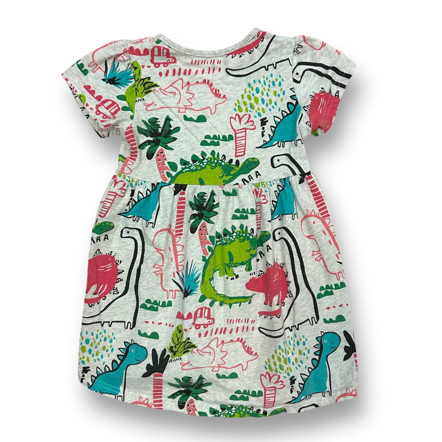 Girls Size 5T Comfort Fit Gray Short Sleeve Dinosaur Print Dress