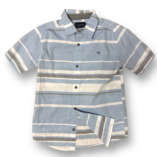 Boys Calvin Klein Size 10/12 Light Blue Striped Button Down Casual Dress Shirt