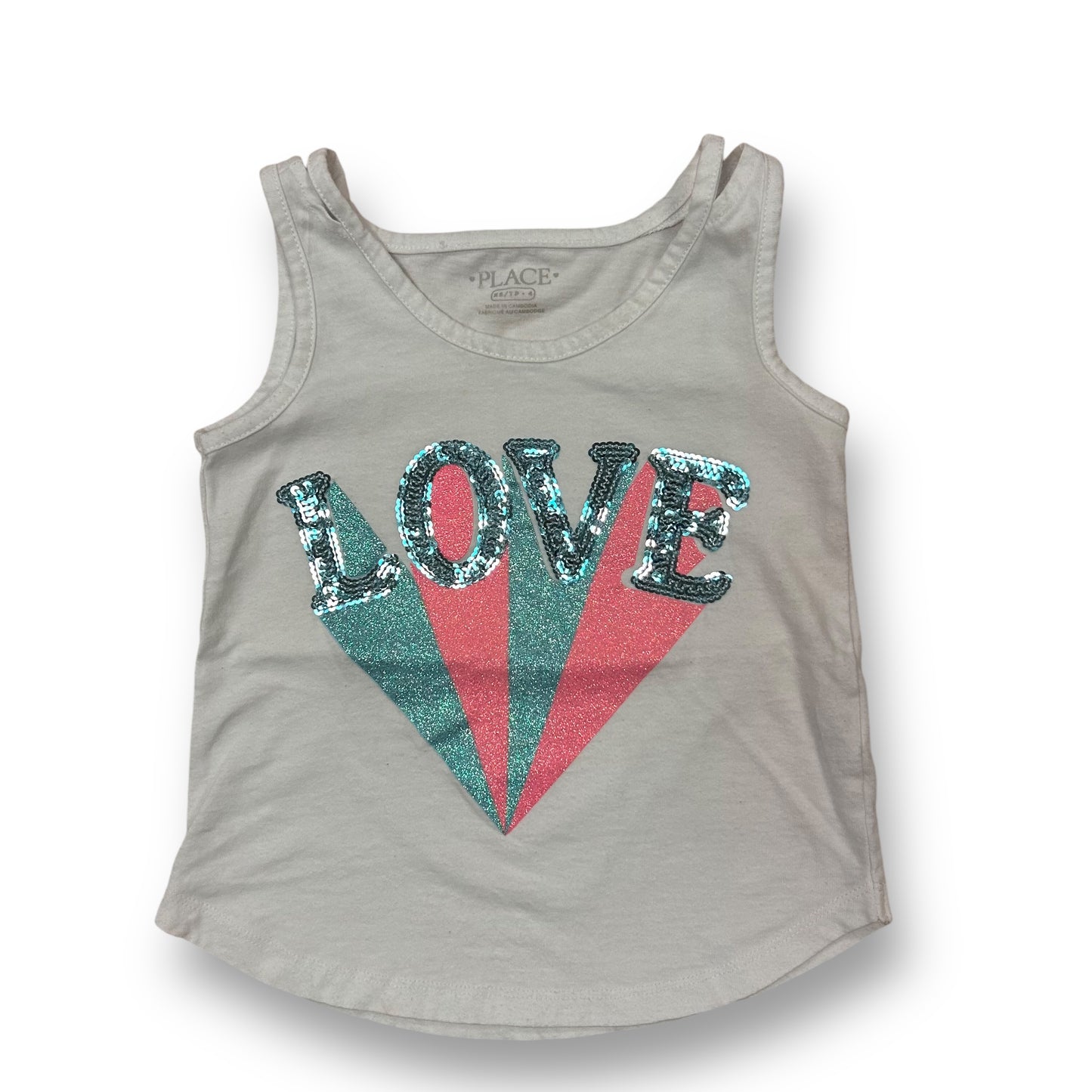 Children's Place Girls Size 4T White Sleeveless Shirt Sequin Love Tank Top