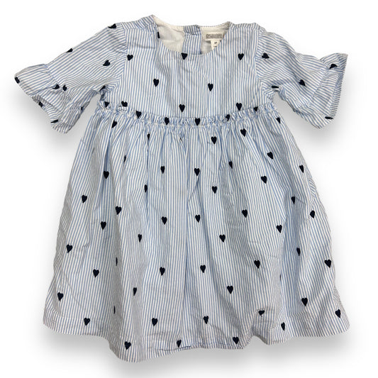 Girls Gymboree Size 2T White & Blue Striped Heart Print Short Sleeve Dress