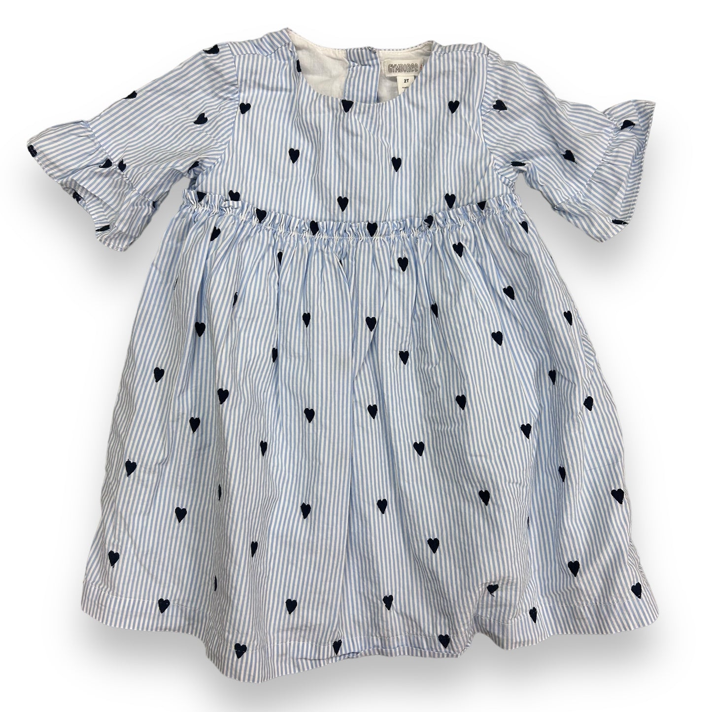 Gymboree 2T Girls Baby Blue Heart Print Short Sleeve Empire Waist Cotton Dress