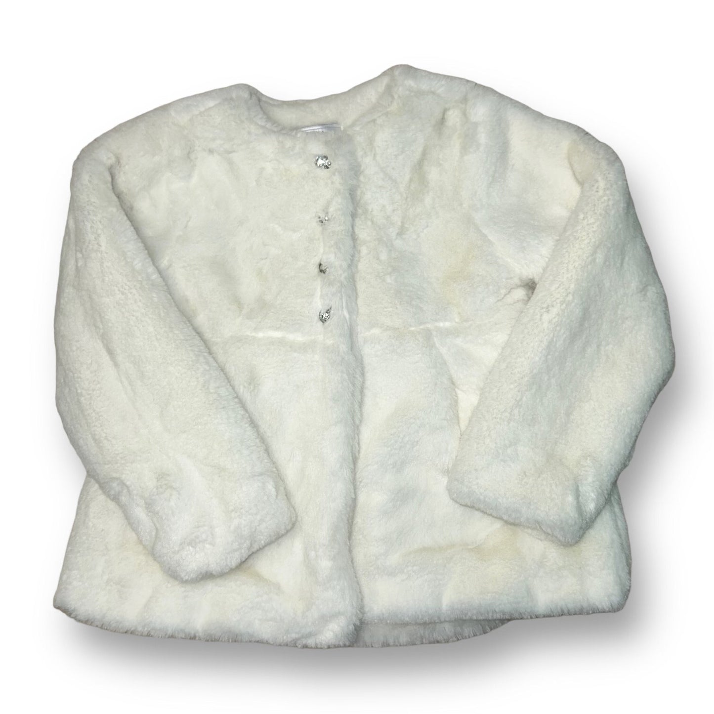 Gymboree Girls Size 4 White Faux Fur Dress Overcoat with Rhinestone Buttons