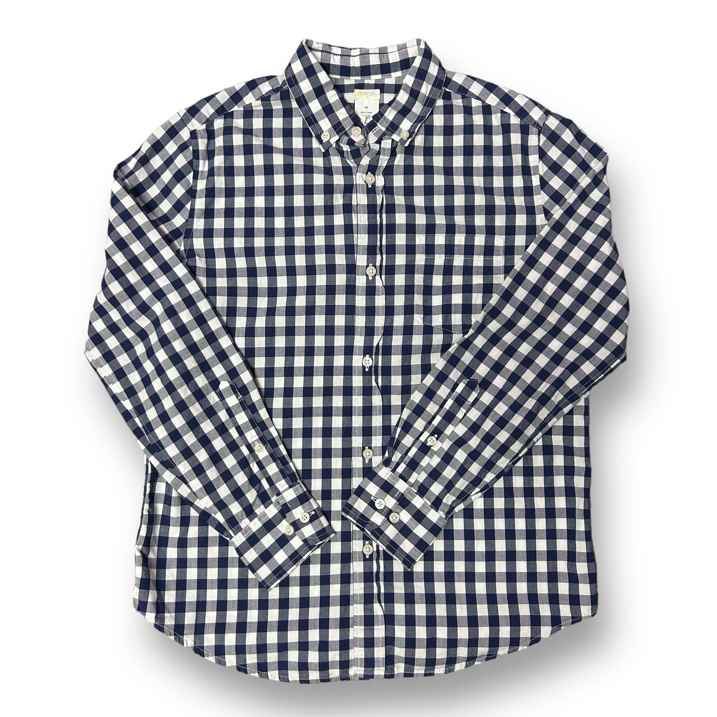 Boys Crewcuts Size 12 Blue/White Checkered Long Sleeve Button Down Shirt