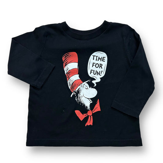 Black long sleeve toddler shirt with a Dr. Seuss character and the text 'Time for fun!' printed on it.