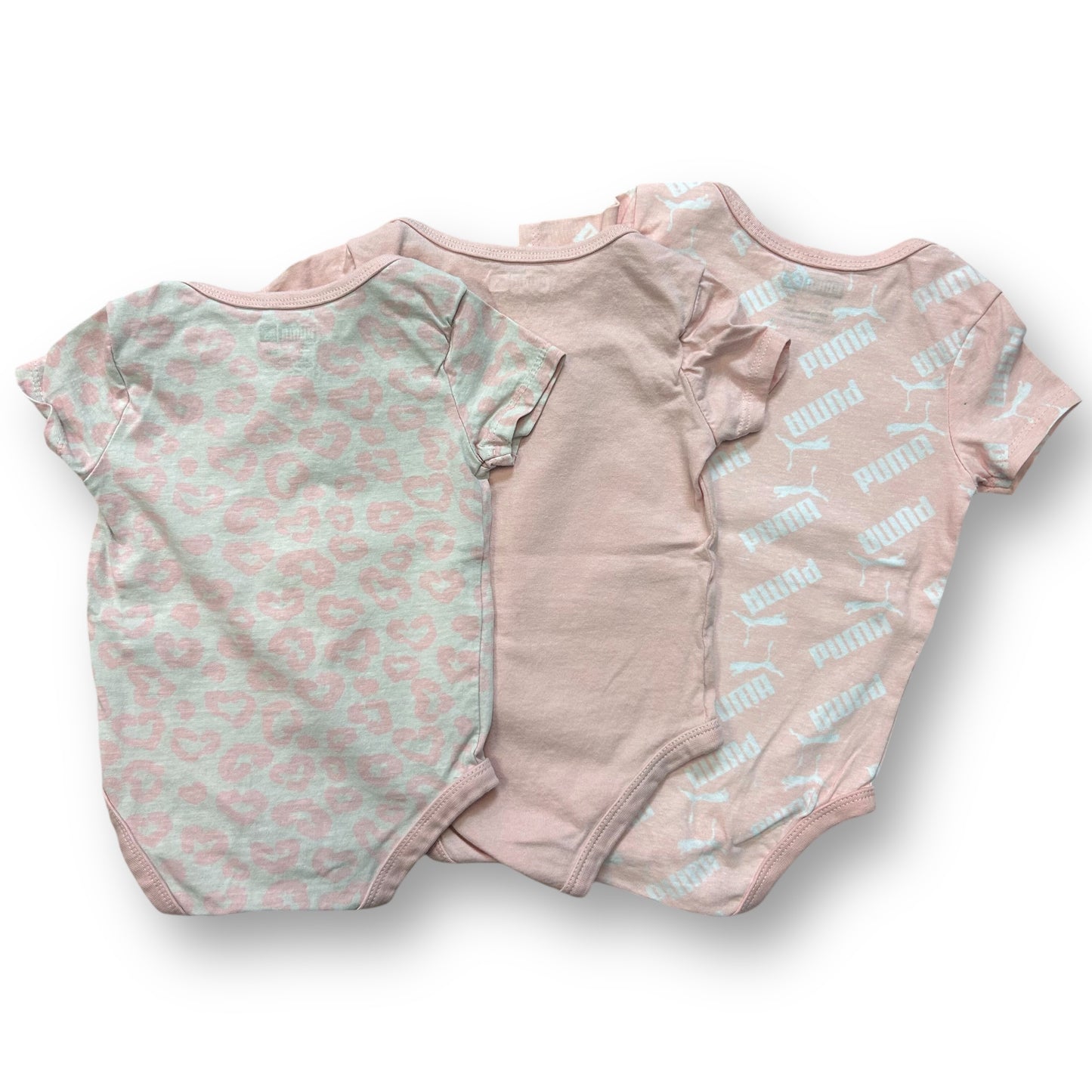 Girls Puma Bodysuits Size 6-9 Months Set of 3 Short Sleeve Snap Bottom Shirts